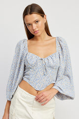 Shop Blue Floral Hanky Hem Bubble Sleeve Blouse | USA Boutique Online, Blouses, USA Boutique