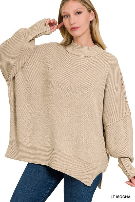 Shop Women's Side Slit Drop Shoulder Oversized Sweater | Boutique Online, Sweaters, USA Boutique