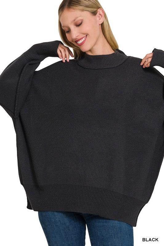 Shop Women's Side Slit Drop Shoulder Oversized Sweater | Boutique Online, Sweaters, USA Boutique