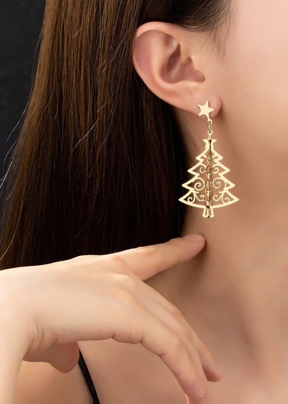 Shop Twinkle Christmas Tree Gold Plated Drop Earrings For Women, Earrings, USA Boutique