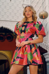 Shop Bold Geo Cut out Bow Mini Flare Dress | Women's Clothing Online, Dresses, USA Boutique