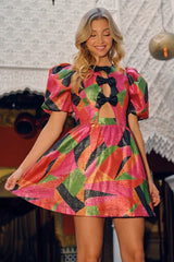 Shop Bold Geo Cut out Bow Mini Flare Dress | Women's Clothing Online, Dresses, USA Boutique