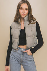 Cropped High Neck Puffer Vest Jacket