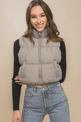 Cropped High Neck Puffer Vest Jacket