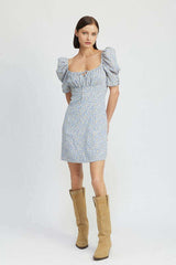 Blue Floral Puff Sleeve Mini Dress, Emory Park, $ 68.95