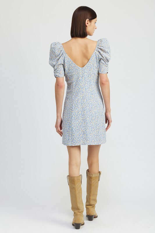 Blue Floral Puff Sleeve Mini Dress, Emory Park, $ 68.95