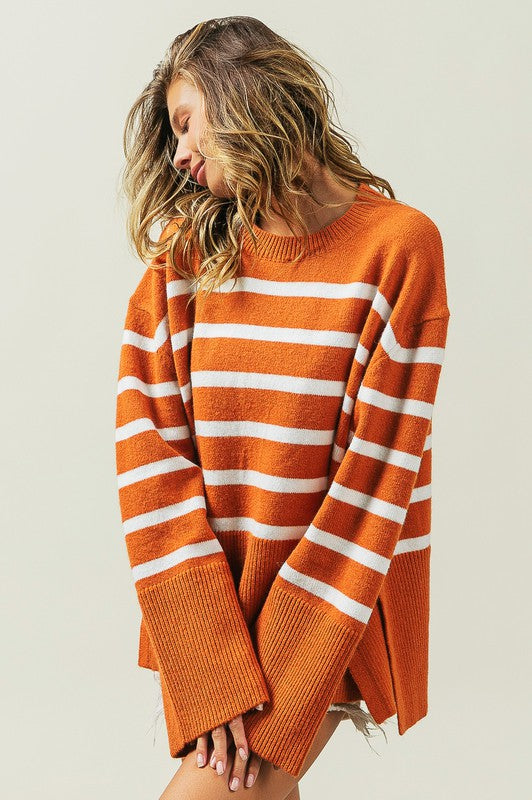 Shop Women's Ribbed Hem Stripe Sweater In Black / Brown| Shop Boutique, Sweaters, USA Boutique