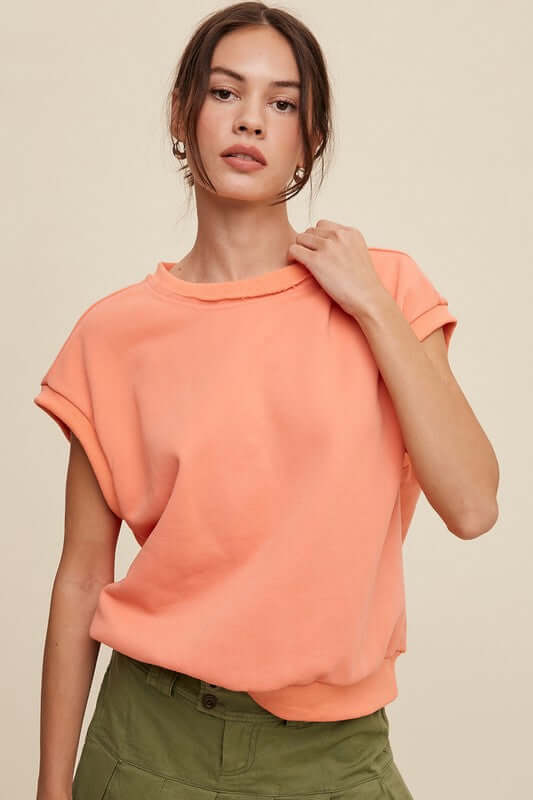 Women's Short Sleeve Boxy Crew Neck Sweat Top | USA Boutique Online, Listicle, $ 59.00