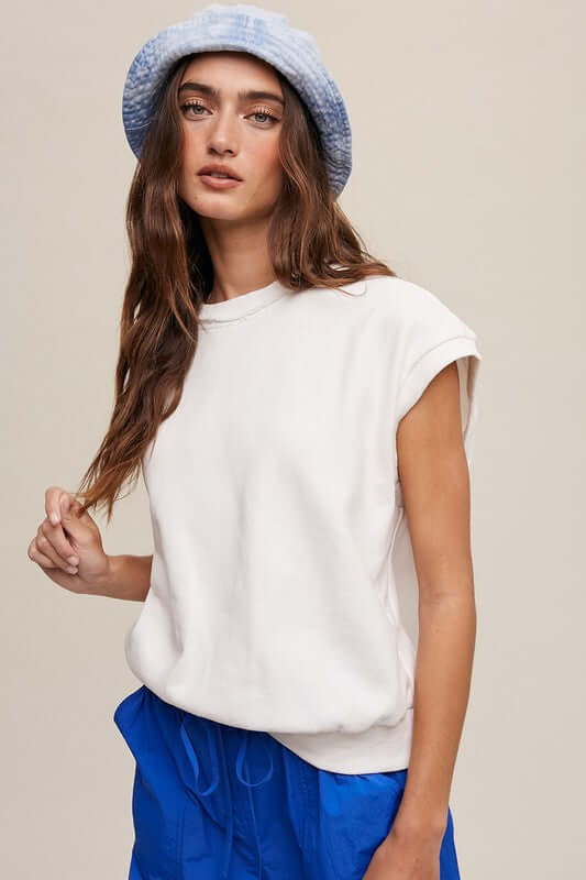 Women's Short Sleeve Boxy Crew Neck Sweat Top | USA Boutique Online, Listicle, $ 59.00