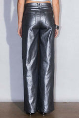 Silver Metallic High Rise Wide Jeans