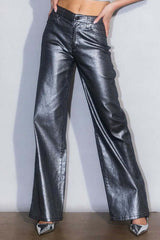 Silver Metallic High Rise Wide Jeans