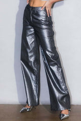 Silver Metallic High Rise Wide Jeans