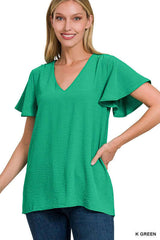 Woven Airflow Flutter Sleeve Top, ZENANA, $ 22.95