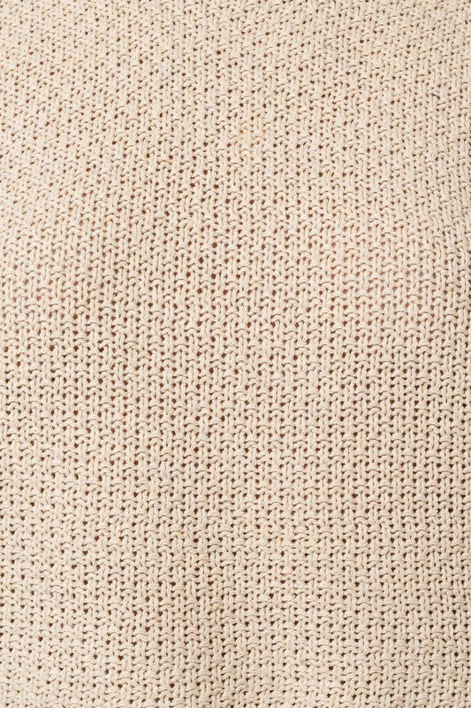 Oatmeal Beige Puff Sleeve Round Neck Texture Sweater Top