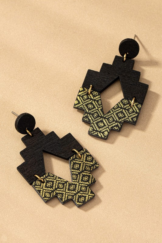Shop Aztec Wood & FeatherDangle Earrings | Women's Boutique Fashion Jewelry, Earrings, USA Boutique