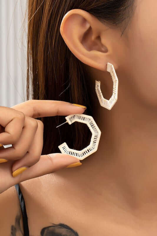 Thread Wrapped Hexagon Hoops Earrings | Boutique Jewelry, Earrings, $ 13.95, A Moment Of Now™