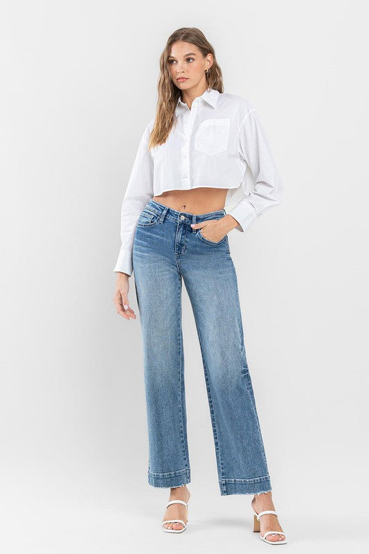 Permissible High Rise Wide Leg Jeans with Trouser Hem Detail