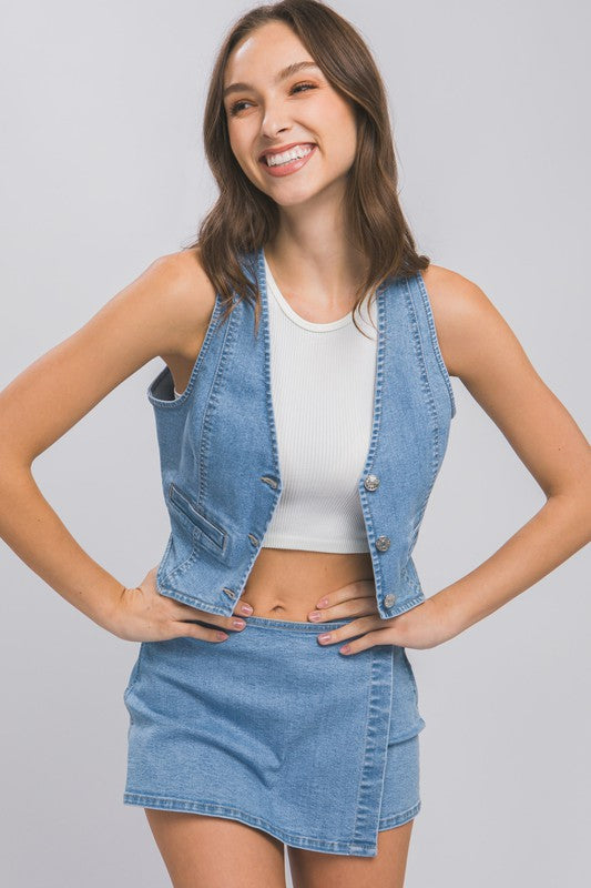 Shop Women's Denim Buttoned Vest Top | USA Boutique Clothing, Tops, USA Boutique