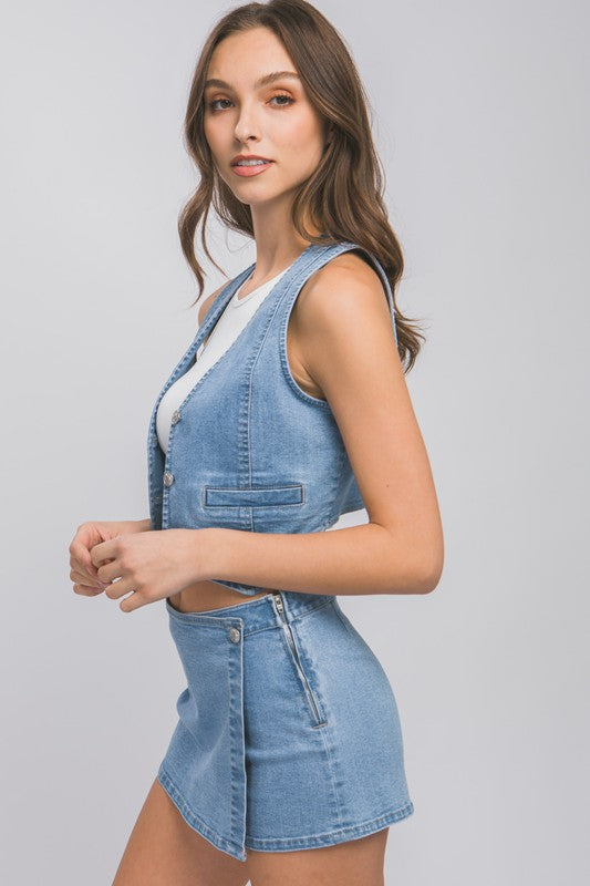 Shop Women's Denim Buttoned Vest Top | USA Boutique Clothing, Tops, USA Boutique