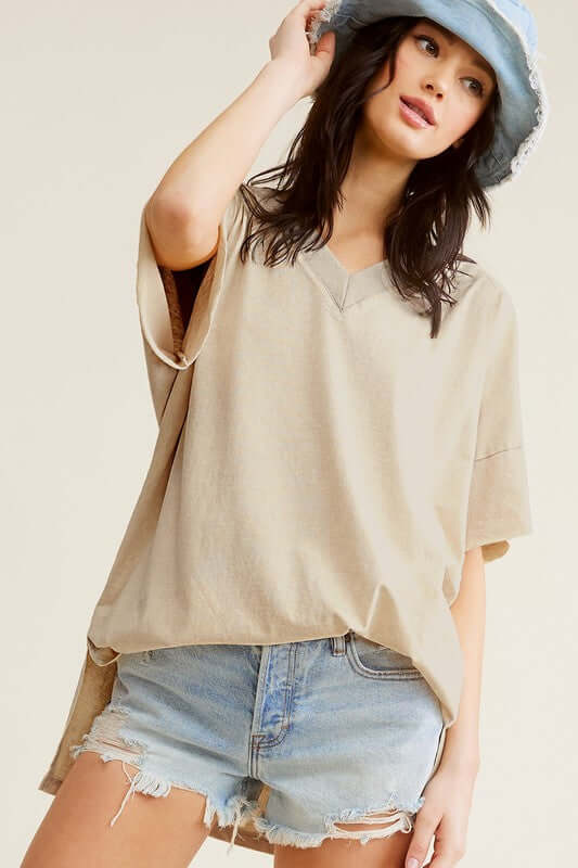 Mineral Washed Oversized Short Sleeve Top, La Miel, A Moment Of Now