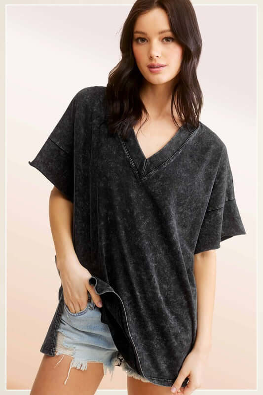 Mineral Washed Oversized Short Sleeve Top, La Miel, A Moment Of Now