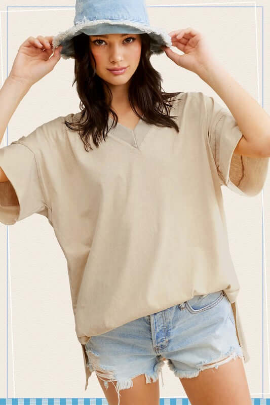 Mineral Washed Oversized Short Sleeve Top, La Miel, A Moment Of Now