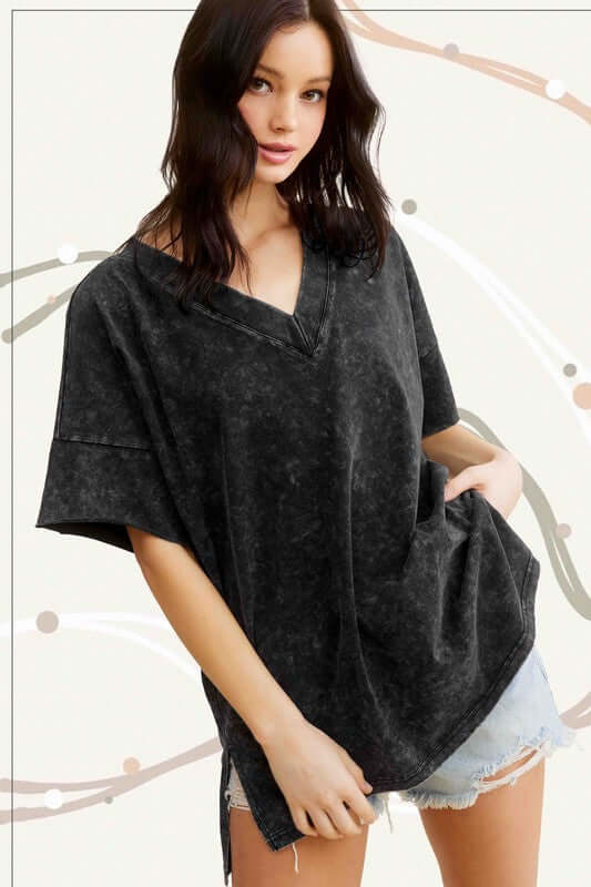 Mineral Washed Oversized Short Sleeve Top, La Miel, A Moment Of Now