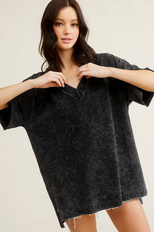 Mineral Washed Oversized Short Sleeve Top, La Miel, A Moment Of Now