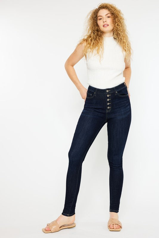 Dark Stone Wash Curvy Fit High Rise Super Skinny Jeans