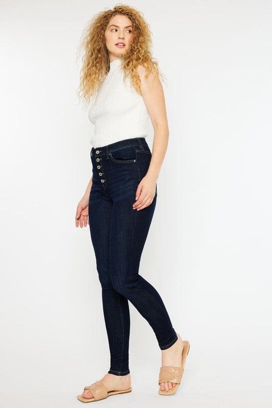 Dark Stone Wash Curvy Fit High Rise Super Skinny Jeans