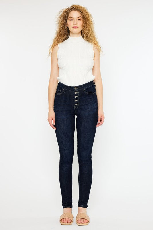 Dark Stone Wash Curvy Fit High Rise Super Skinny Jeans