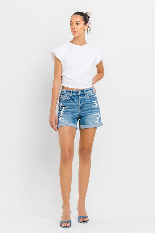 Shop Exactly Like You High Rise Double Cuff Shorts, Shorts, USA Boutique