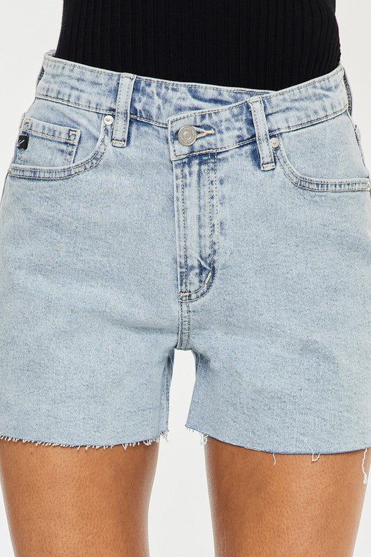 Light Stone Blue High Rise Crossover WB Shorts