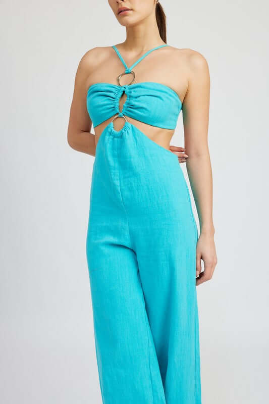 Shop Women's Turquoise Blue Double O Ring Cut Out Jumpsuit | USA Boutique, Jumpsuits, USA Boutique