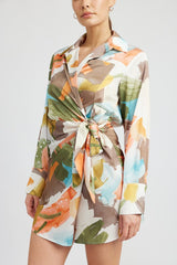 Shop Abstract Watercolor Print Ruched Surplice Shirt Dress | USA Boutique, Dresses, USA Boutique