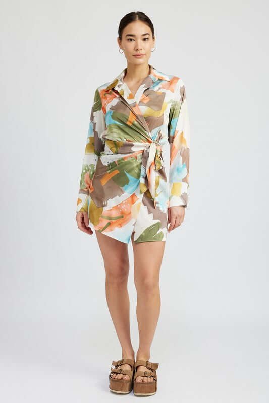 Shop Abstract Watercolor Print Ruched Surplice Shirt Dress | USA Boutique, Dresses, USA Boutique