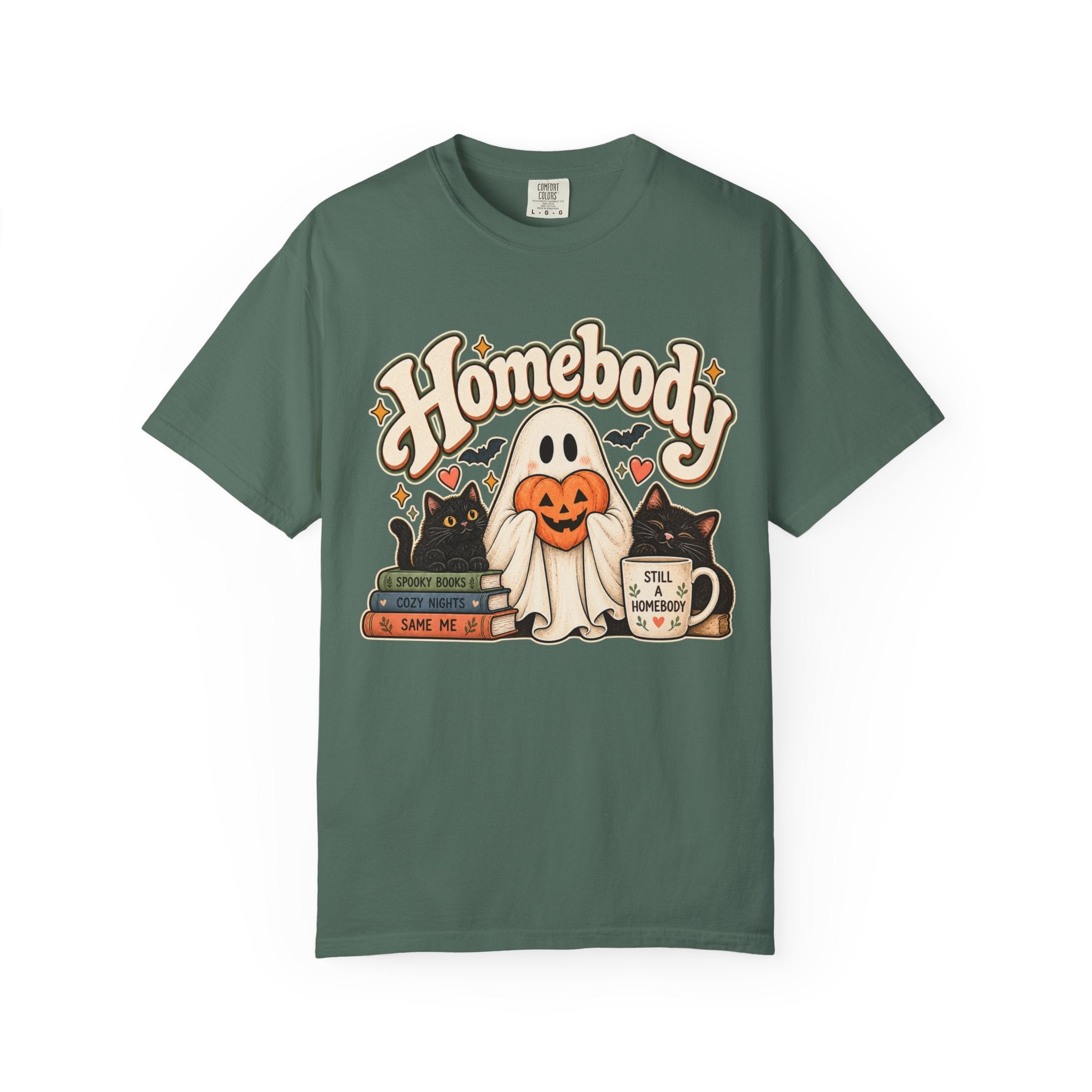 Homebody Halloween T-Shirt — Ghost, Cats & Pumpkin Comfort Colors® Tee