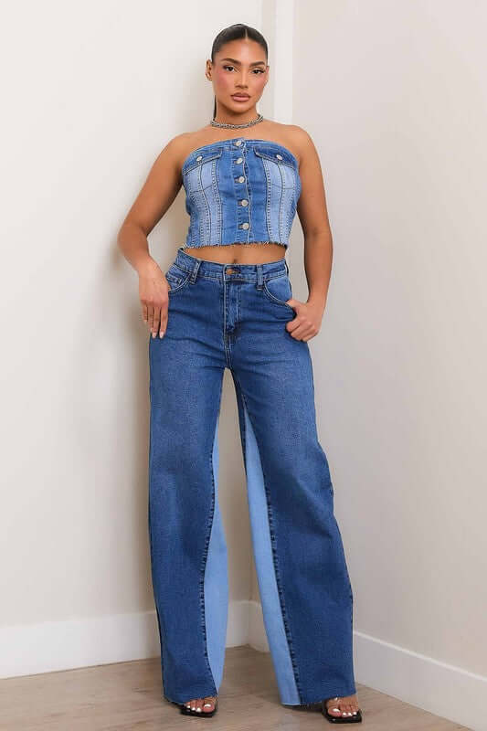 Medium Stone Wash High-Rise Color Block Wide Jeans, Vibrant M.i.U, $ 66.95