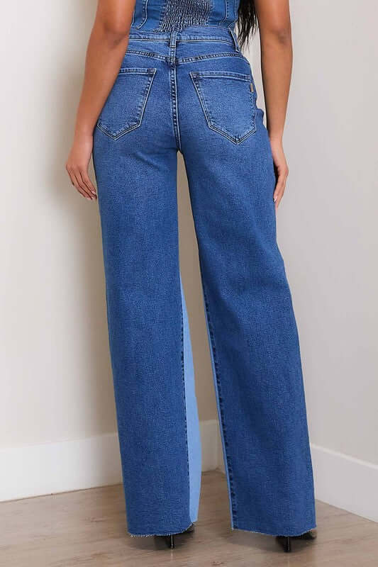 Shop Women's Medium Stone Wash High-Rise Color Block Wide Jeans , Jeans, USA Boutique