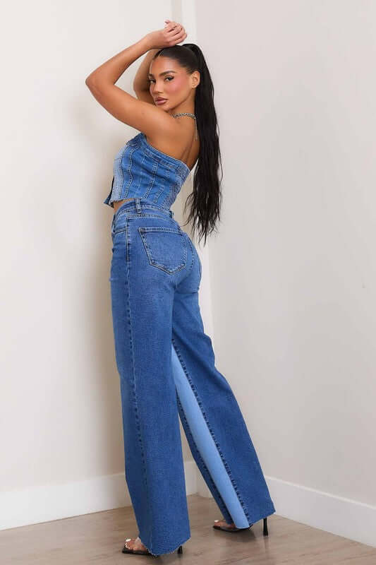 Medium Stone Wash High-Rise Color Block Wide Jeans, Vibrant M.i.U, $ 66.95