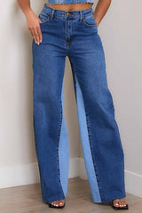 Shop Women's Medium Stone Wash High-Rise Color Block Wide Jeans , Jeans, USA Boutique