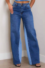 Medium Stone Wash High-Rise Color Block Wide Jeans, Vibrant M.i.U, $ 66.95