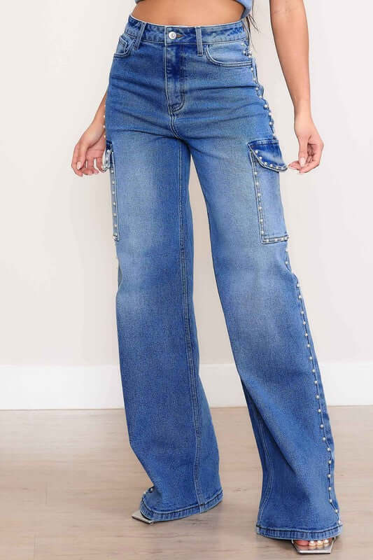 Pearl Medium High-Rise Wide Leg Cargo Jeans, Vibrant M.i.U, $ 96.95