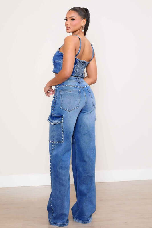 Shop Pearl Medium High-Rise Wide Leg Cargo Jeans | USA Women's Clothing, Jeans, USA Boutique