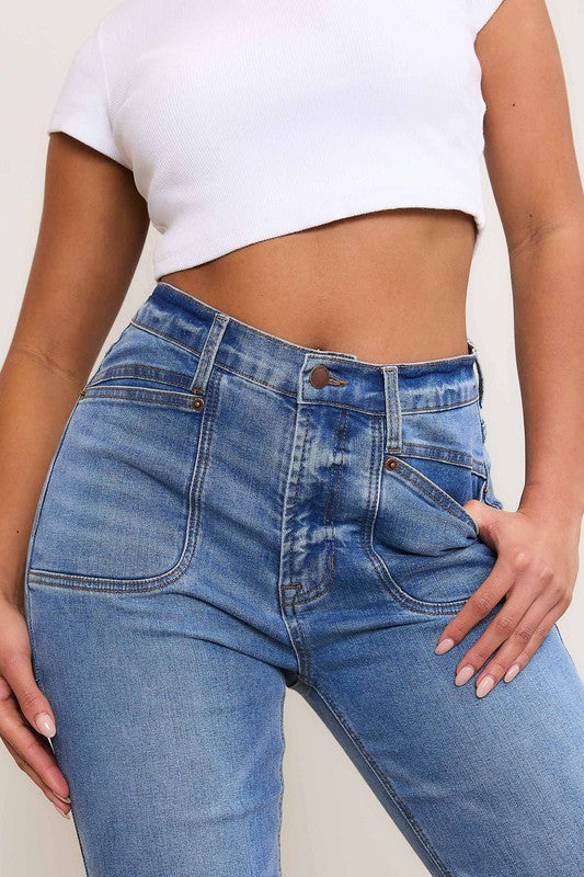 Shop Women's Medium Stone Wash Square Pocket Bootcut Jeans, Jeans, USA Boutique