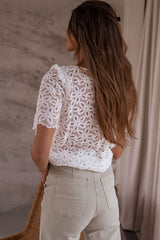 Shop Women's White Crochet lace flower embroidered Hallowed Blouse, Blouses, USA Boutique