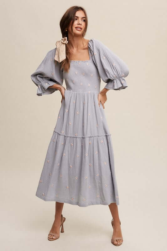 Ditzy Floral Embroidery Puff Sleeve Maxi Dress, Listicle, $ 75.00