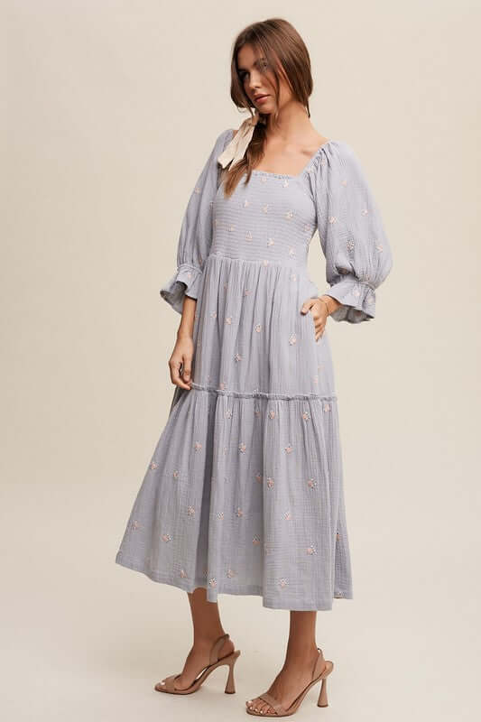 Ditzy Floral Embroidery Puff Sleeve Maxi Dress, Listicle, $ 75.00