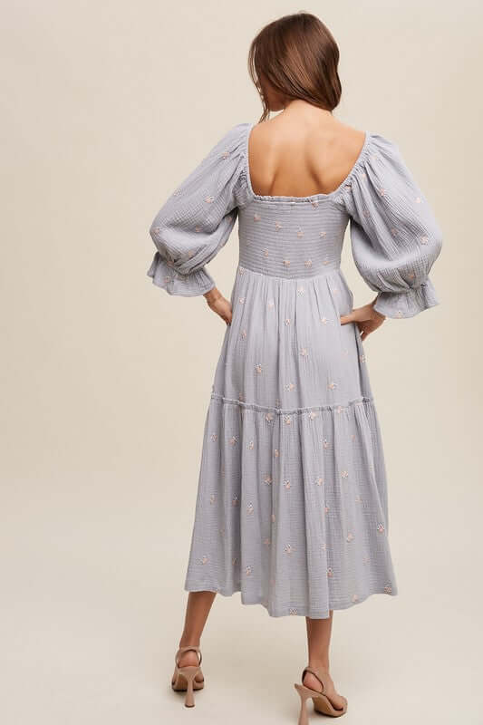 Ditzy Floral Embroidery Puff Sleeve Maxi Dress, Listicle, $ 75.00