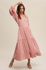 Ditzy Floral Embroidery Puff Sleeve Maxi Dress, Listicle, $ 75.00